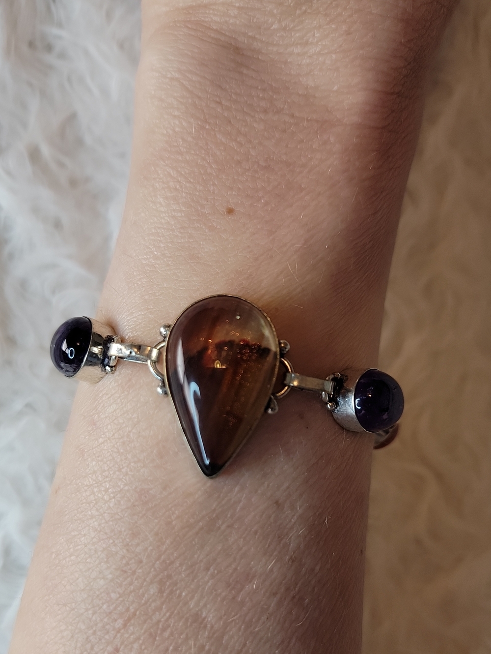Sterling Silver Artisan Sea Glass, Amethyst And Carnelian Bracelet